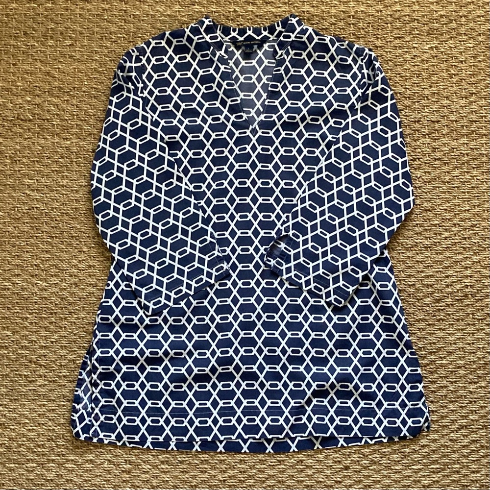 Brooks Brothers Tunic, Navy/White Interlocking Chain Pattern, L - Picture 6 of 14